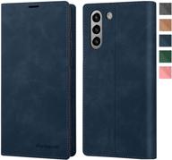 📱 fulsoulcomm galaxy s21 wallet case - retro pu leather flip magnetic closure cover with card slots & cash pockets, kickstand - blue, 6.2’’ logo