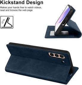 img 2 attached to 📱 FulSoulComM Galaxy S21 Wallet Case - Retro PU Leather Flip Magnetic Closure Cover with Card Slots & Cash Pockets, Kickstand - Blue, 6.2’’