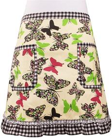 img 3 attached to 🦋 Love Potato Cute Green Butterfly Waist Apron - Stylish Server Apron with 2 Pockets for Girls & Women in Commercial Restaurants
