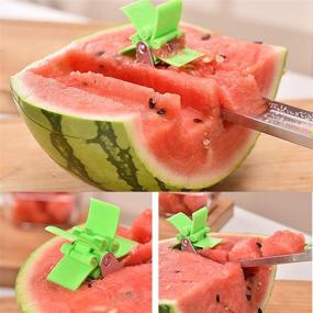 img 1 attached to 🍉 Effortlessly Slice and Cube Melons with the Windmill Auto Stainless Steel Watermelon Slicer Cutter - Essential Kitchen Gadget in Green