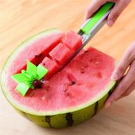 🍉 effortlessly slice and cube melons with the windmill auto stainless steel watermelon slicer cutter - essential kitchen gadget in green logo