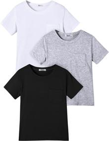 img 4 attached to 👦 Set of 3 Boyoo Boys' Cotton T-Shirts with Pocket and Crew Neck for Kids Ages 5-14 - Short Sleeved Solid Tops