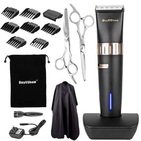 img 4 attached to 💇 BuySShow Quiet Professional Hair Clippers Set for Men and Babies: Cordless, Rechargeable, with Charging Dock, 8 Comb Guides, 2 Scissors