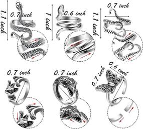 img 3 attached to 🐇 A1diee Vintage Punk Rings Set: 20 Pcs Stainless Steel Alloy Biker Adjustable Rings Featuring Snake, Rabbit, Cat, Dragon Claw, Octopus, Frog Animal Designs - Retro Gothic Knuckle Ring Collection in Black and Silver - Antique Jewelry