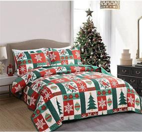 img 3 attached to 🎄 Full/Queen Size Reversible Xmas Poinsettia Red Cardinals Quilts, featuring Burgundy Green Plaid Christmas Birds Snowflake Tree Floral Bedspread. Lightweight New Year Bedding Holiday Bed Blanket Set