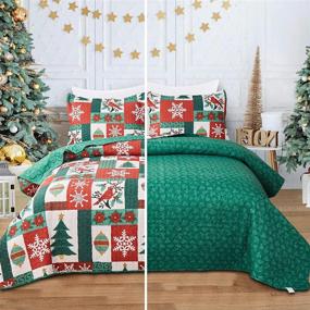 img 2 attached to 🎄 Full/Queen Size Reversible Xmas Poinsettia Red Cardinals Quilts, featuring Burgundy Green Plaid Christmas Birds Snowflake Tree Floral Bedspread. Lightweight New Year Bedding Holiday Bed Blanket Set