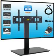 📺 forging mount height adjustable swivel tv stand table top base for 37-70" tvs - holds up to 99lbs, vesa 600x400mm - includes tempered glass base, bonus hdmi cable & adapter logo