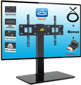 img 4 attached to 📺 ForGING MOUNT Height Adjustable Swivel TV Stand Table Top Base for 37-70" TVs - Holds up to 99lbs, VESA 600x400mm - Includes Tempered Glass Base, Bonus HDMI Cable & Adapter