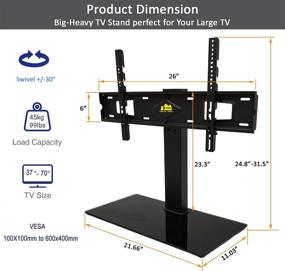 img 1 attached to 📺 ForGING MOUNT Height Adjustable Swivel TV Stand Table Top Base for 37-70" TVs - Holds up to 99lbs, VESA 600x400mm - Includes Tempered Glass Base, Bonus HDMI Cable & Adapter