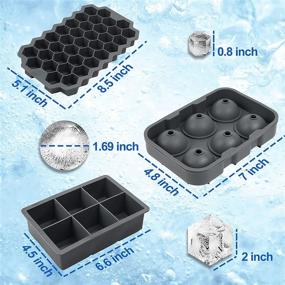 img 3 attached to 🧊 CHORHA Ice Cube Trays (Pack of 3), Silicone Whiskey Ice Ball Maker with Lids & Large Square/Small Hexagonal Ice Cube Molds for Cocktails & Bourbon - Reusable, BPA Free, Gray