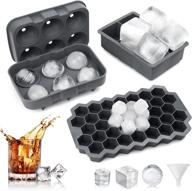 🧊 chorha ice cube trays (pack of 3), silicone whiskey ice ball maker with lids & large square/small hexagonal ice cube molds for cocktails & bourbon - reusable, bpa free, gray logo