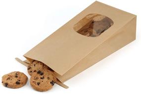 img 1 attached to 🛍️ BagDream Kraft Paper Bakery Bags with Window 50Pcs 4.5x2.36x9.6 Inch Tin Tie Tab Lock, Brown Window Bags for Cookies, Coffee