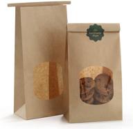 🛍️ bagdream kraft paper bakery bags with window 50pcs 4.5x2.36x9.6 inch tin tie tab lock, brown window bags for cookies, coffee logo