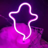 ohlgt led neon pink ghost lamp with base – battery and usb operated decorative light for halloween, christmas, new years, party, bar, home, bedroom логотип