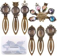 12pcs antique bronze bookmark pendant tray kit - 6 styles with 7pcs glass cabochon for diy jewelry making, bracelet & necklace crafts logo