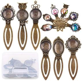 img 4 attached to 12Pcs Antique Bronze Bookmark Pendant Tray Kit - 6 Styles with 7Pcs Glass Cabochon for DIY Jewelry Making, Bracelet & Necklace Crafts
