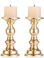 🕯️ pair of metallic gold pillar candle holders - ideal for wedding centerpieces, events, and parties - stand decoration for 2-inch candles logo