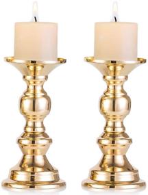 img 4 attached to 🕯️ Pair of Metallic Gold Pillar Candle Holders - Ideal for Wedding Centerpieces, Events, and Parties - Stand Decoration for 2-inch Candles