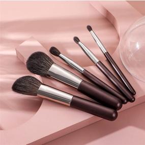 img 3 attached to 🎨 Compact 5pcs Vegan Makeup Brush Set with Bag - Premium Wood Handle Brushes for Flawless Makeup Application