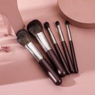 🎨 compact 5pcs vegan makeup brush set with bag - premium wood handle brushes for flawless makeup application logo