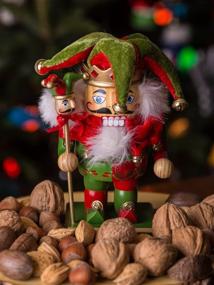 img 2 attached to 🎅 Clever Creations 7 Inch Traditional Wooden Nutcracker in Red and Green Jester Design - Festive Christmas Décor for Shelves and Tables