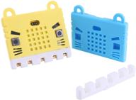 📦 makerfocus 2pcs micro:bit protective case: non-acrylic silicone, cute pattern, soft microfiber, blue and yellow - ideal storage solution for bbc micro:bit board logo