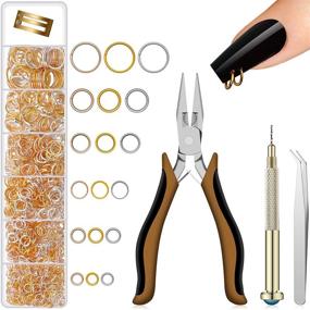 img 4 attached to 🔧 Nail Art Dangle Charm Piercing Tool Kit: 1014 Pieces with 6 Sizes Jump Rings, Jump Ring Open Close Tool, Pliers, and Tweezers for Jewelry Making Supplies