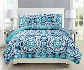img 1 attached to 🌸 Mk Collection Twin XL Floral Turquoise Teal Blue Grey Bedspread Coverlet Set - Quilted, Oversized & Brand New #185