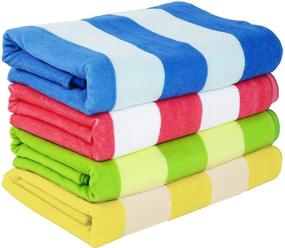 img 4 attached to 🏝️ Premium 4-Pack of Soft Microfiber Cabana Striped Beach/Pool/Bath Towels for Adults (Mixed Colors) - Quick-Drying, Lightweight, and Highly Absorbent