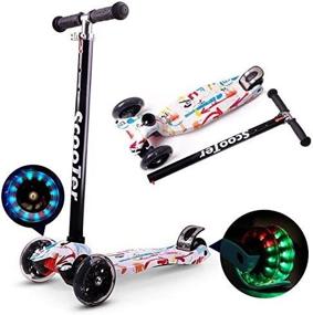 img 3 attached to 🛴 Jipemtra Scooters for Kids: Foldable, Height Adjustable 3-Wheel T-bar Scooters with LED PU Flashing and Graffiti Design - Perfect Christmas or Birthday Gift