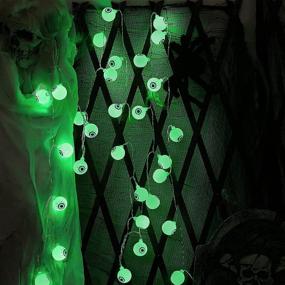 img 2 attached to 👀 JMEXSUSS 30 LED Halloween Eyeball Decoration Lights - Battery Operated with Remote, 8 Modes Waterproof String Lights - Ideal for Indoor Outdoor Halloween Party Decorations (Green)