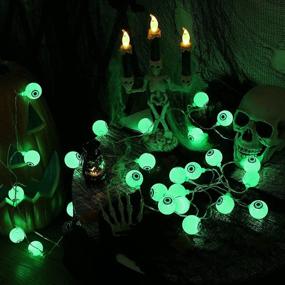 img 1 attached to 👀 JMEXSUSS 30 LED Halloween Eyeball Decoration Lights - Battery Operated with Remote, 8 Modes Waterproof String Lights - Ideal for Indoor Outdoor Halloween Party Decorations (Green)