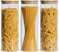 🍝 comsaf glass spaghetti pasta storage container with lids 74oz set of 3, tall clear airtight food storage jar with bamboo cover for kitchen pantry noodle flour cereal coffee beans логотип