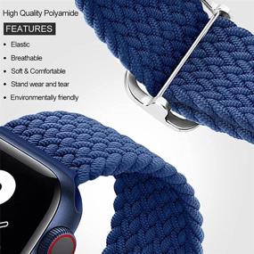 img 2 attached to 📱 Qimela Stretchy Nylon Solo Loop Bands - Compatible with Apple Watch Band 44mm 42mm 40mm 38mm, Adjustable Elastic Braided Sport Wristbands for iWatch Series 6 5 4 3 2 1 SE - Replacement Strap for Women & Men