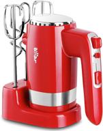 🧀 bear electric hand mixer, powerful 300w hand mixer with turbo, storage base, 4 stainless steel accessories, eject button, red hand mixer for whipping dough, cream, cake & cookies - 2x5 speeds логотип