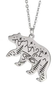 img 4 attached to 🐻 VASSAGO Stainless Steel Cute Polar Bear Pendant Necklace - Engraved Mountain Forest Star Cabin Design - Nature Inspired Animal Elements Charm - Silver Chain Gifts for All Genders and Ages