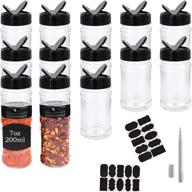 convenient and versatile 16 pack of 7oz clear plastic spice jars with black caps - includes chalkboard labels and chalk marker for easy storage of spices, herbs, and powders логотип