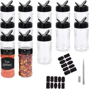 img 4 attached to Convenient and Versatile 16 Pack of 7oz Clear Plastic Spice Jars with Black Caps - Includes Chalkboard Labels and Chalk Marker for Easy Storage of Spices, Herbs, and Powders