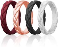 🔥 roq thin silicone rings for women - rubber wedding bands for women - bridal jewelry set promise and anniversary rings - flame leaves collection - stackable bands logo