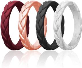 img 4 attached to 🔥 ROQ Thin Silicone Rings for Women - Rubber Wedding Bands for Women - Bridal Jewelry Set Promise and Anniversary Rings - Flame Leaves Collection - Stackable Bands