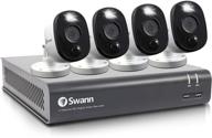 📷 swann 4 channel 4 camera security system, wired surveillance with 1080p hd dvr and 1tb hdd, audio capture, weatherproof, color night vision, heat & motion sensing warning light, alexa and google compatible, model: swdvk-445804wl logo