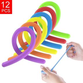 img 4 attached to 🧩 Calming Sensory Toys Set: Stretchy Jelly String Noodles - Thick Rubber Fidgets for Children, Birthdays, and Prizes (12 Pack)