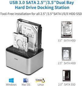 img 3 attached to 💾 SSK Aluminum HDD Docking Station, USB 3.0 to SATA Dual Bay External Hard Drive Dock, Caddy Reader for 2.5 &amp; 3.5 inch SATA HDD SSD, UASP Offline Cloner/Duplicator Function (2x16TB Supported)