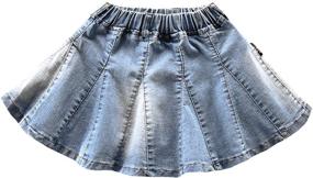 img 4 attached to 👧 NABER Kids Girls' Denim Skirt: Casual Elastic Waistband A-Line Pleated Style, Ages 4-13 Years