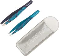 revlon stainless steel mini tweezer set, slant and point tip tweezers, pack of 2 (assorted colors), ideal for on-the-go logo