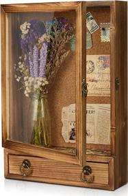 img 4 attached to ✨ Wood Shadow Box Frame Display: 11”x15.9” Memory Case Box for Ticket, Memorabilia, Bouquet – With Drawer, Stick Pins – Brown