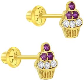 img 3 attached to 🧁 Adorable 14k Yellow Gold Cupcake Screw Back Earrings: Sparkling CZ Studs for Young Girls and Toddlers