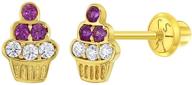 🧁 adorable 14k yellow gold cupcake screw back earrings: sparkling cz studs for young girls and toddlers logo