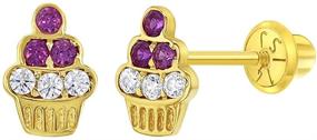 img 4 attached to 🧁 Adorable 14k Yellow Gold Cupcake Screw Back Earrings: Sparkling CZ Studs for Young Girls and Toddlers