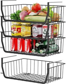 img 4 attached to 📦 Veckle Stackable Under Shelf Baskets, 4-Pack Space Saving Hanging Organizers for Kitchen, Bookshelf, Cupboard – Easy to Install Pantry Storage, Black